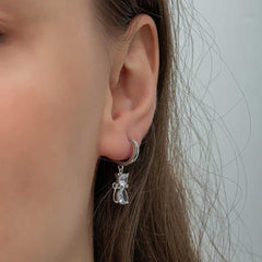 Silver Dangling Cat Woman Earrings