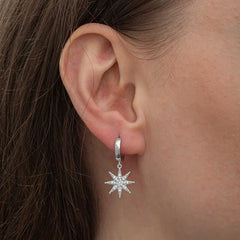 Silver Dangle Pole Star Women's Earrings