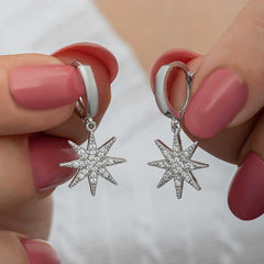 Silver Dangle Pole Star Women's Earrings