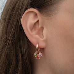 Silver Dangle Mix Stone Hoop Women's Earrings