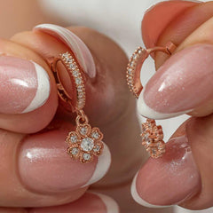 Silver Dangle Rose Minimal Flower Women's Earrings