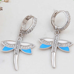 Silver Dangling Dragonfly Women's Earrings