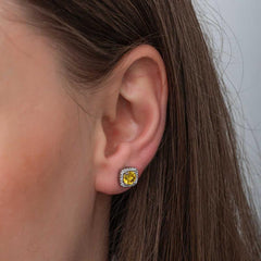 Silver Yellow Baguette Stone Studded Women's Earrings