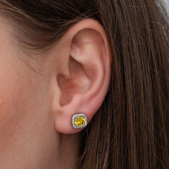 Silver Yellow Baguette Stone Studded Women's Earrings