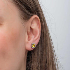 Silver Yellow Baguette Stone Studded Women's Earrings