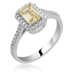 Silver Yellow Baguette Stone Women's Ring