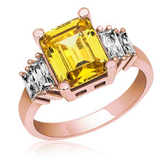Silver Yellow Baguette Stone Rose Women's Ring