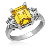 Silver Yellow Baguette Stone Women's Ring