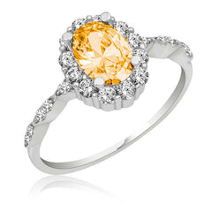 Silver Yellow Oval Stone Women's Ring
