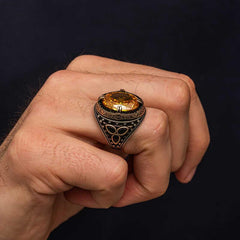 Silver Yellow Citrine Stone Men's Ring