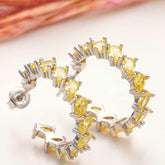 Silver Yellow Stone Drop Stud Women's Earrings