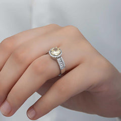 Silver Yellow Single Stone Women's Ring