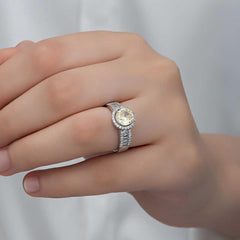 Silver Yellow Single Stone Women's Ring