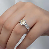 Silver Yellow Single Stone Women's Ring