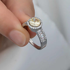 Silver Yellow Single Stone Women's Ring