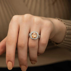 Silver Yellow Round Women's Ring