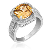 Silver Yellow Round Women's Ring