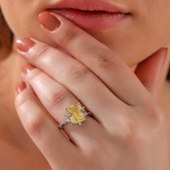 Silver Yellow Zircon Stone Women's Ring