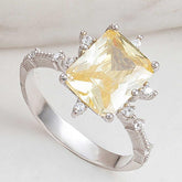 Silver Yellow Zircon Stone Women's Ring