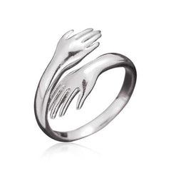 Silver Embracing Hands Ring