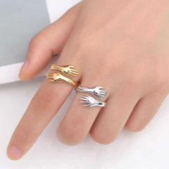 Silver Embracing Hands Ring