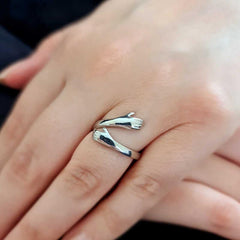 Silver Embracing Hands Ring