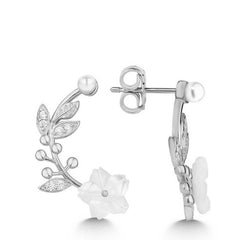 Silver Mother of Pearl Flower Studded Women's Earrings