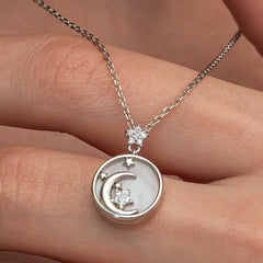 Silver Mother of Pearl Stone Moon Star Crescent Women's Necklace