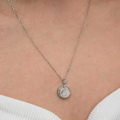 Silver Mother of Pearl Stone Moon Star Crescent Women's Necklace
