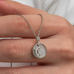 Silver Mother of Pearl Stone Moon Star Crescent Women's Necklace