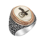 Silver Men's Ring with Tughra on Mother of Pearl