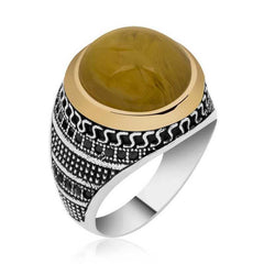Silver Tightened Amber Stone Men's Ring