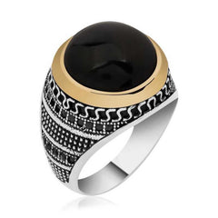 Silver Tightened Amber Stone Men's Ring