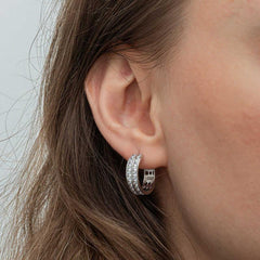 Silver Row Stone Hoop Women's Earrings