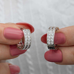 Silver Row Stone Hoop Women's Earrings