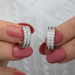 Silver Row Stone Hoop Women's Earrings