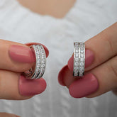 Silver Row Stone Hoop Women's Earrings