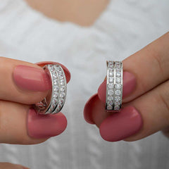 Silver Row Stone Hoop Women's Earrings