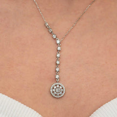 Silver Row Zircon Stone Flower Women's Necklace