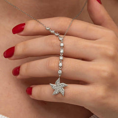 Silver Row Zircon Stone Sea Star Women's Necklace