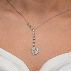 Silver Row Zircon Stone Clover Women's Necklace