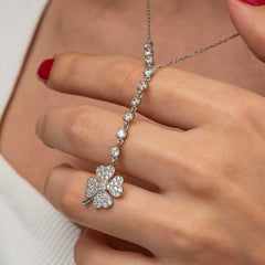 Silver Row Zircon Stone Clover Women's Necklace