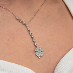 Silver Row Zircon Stone Clover Women's Necklace
