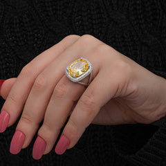 Silver Citrine Stone Square Women's Ring