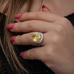 Silver Citrine Stone Square Women's Ring