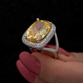 Silver Citrine Stone Square Women's Ring