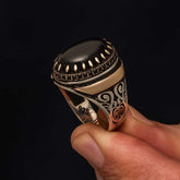 Silver Black Onyx Stone Men's Ring