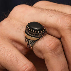 Silver Black Onyx Stone Men's Ring