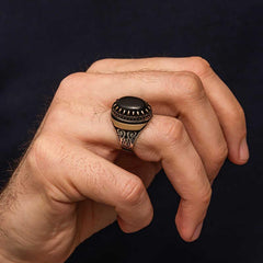 Silver Black Onyx Stone Men's Ring