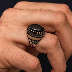 Silver Black Onyx Stone Men's Ring